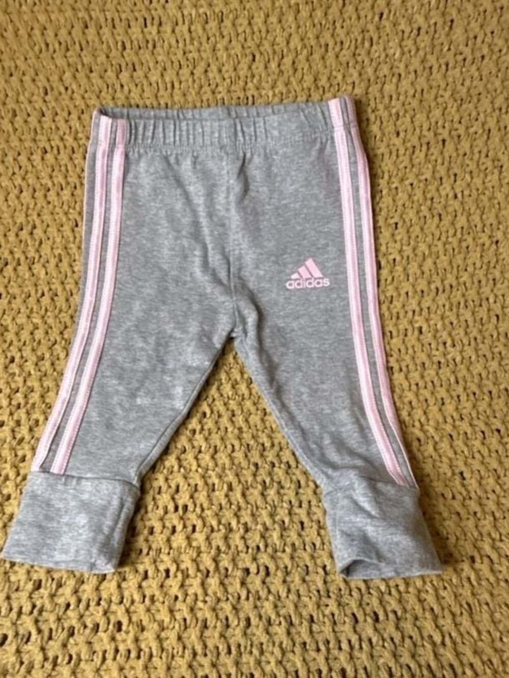 Adidas Baby Girls Gray Pink 3-Stripe Leggings Size 9M